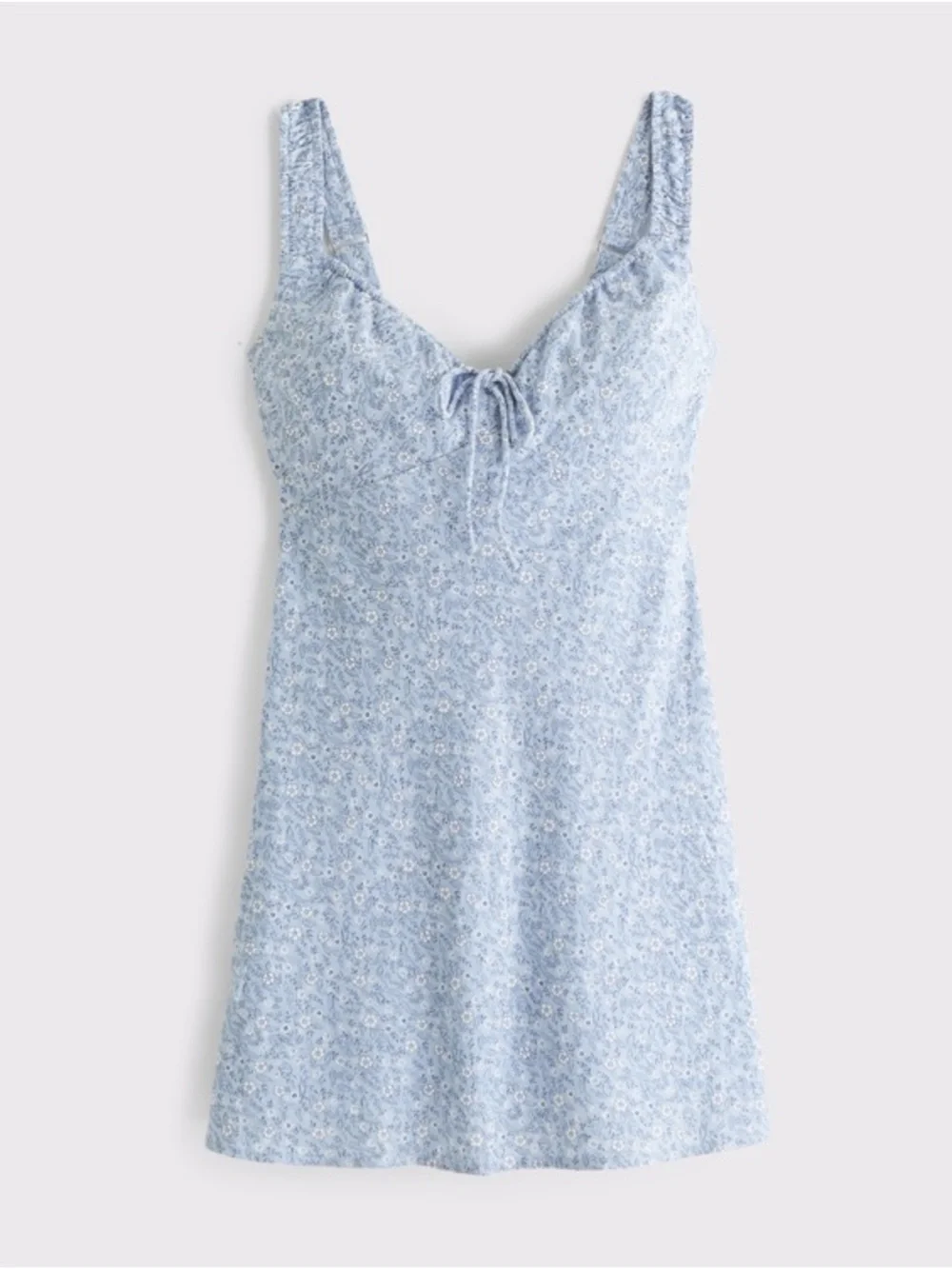 Abercrombie & Fitch Bra-Free Tie-Front Linen-Blend Mini Dress blue floral
